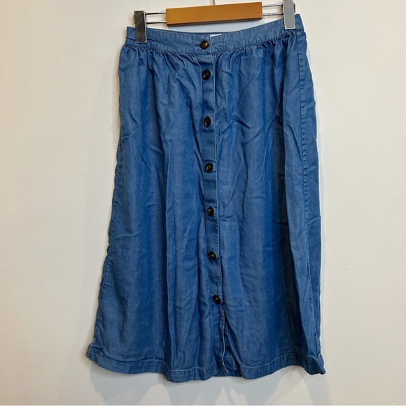 twik Dresses & Skirts - Twik Chambray Button Up Midi Skirt Blue Lyocell